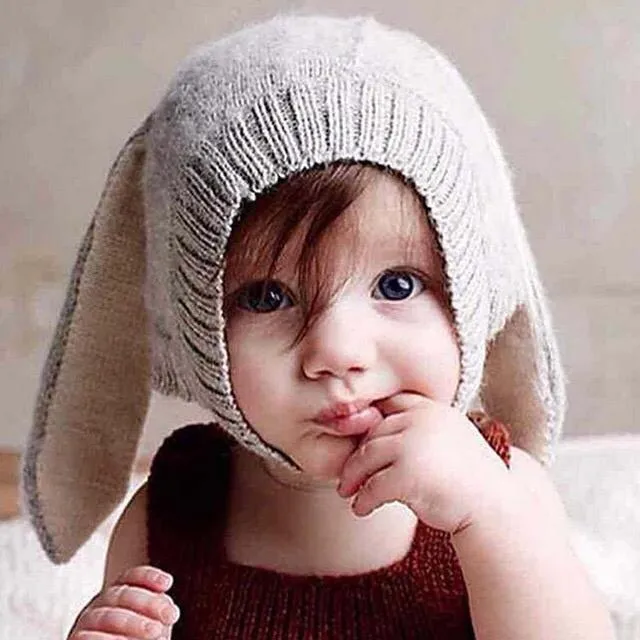 Adorable Bunny Ear Outdoor Earflap Baby Knitted Hat