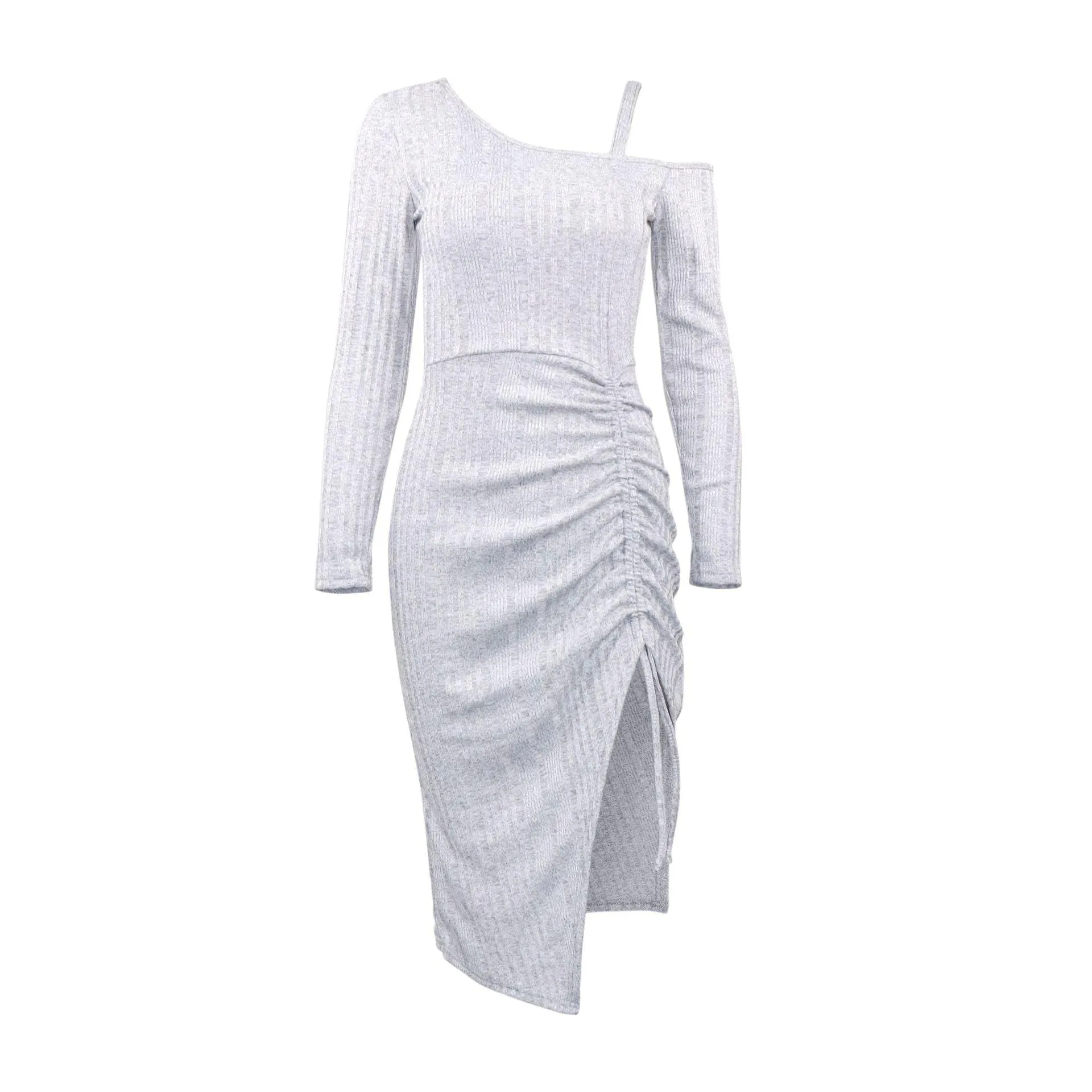 Asymmetric Off-Shoulder Ruched Dress - Slim Fit Fall/Winter