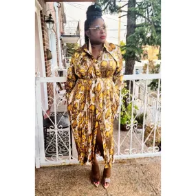 Cambodia Mustard Snake Print Trench Dress