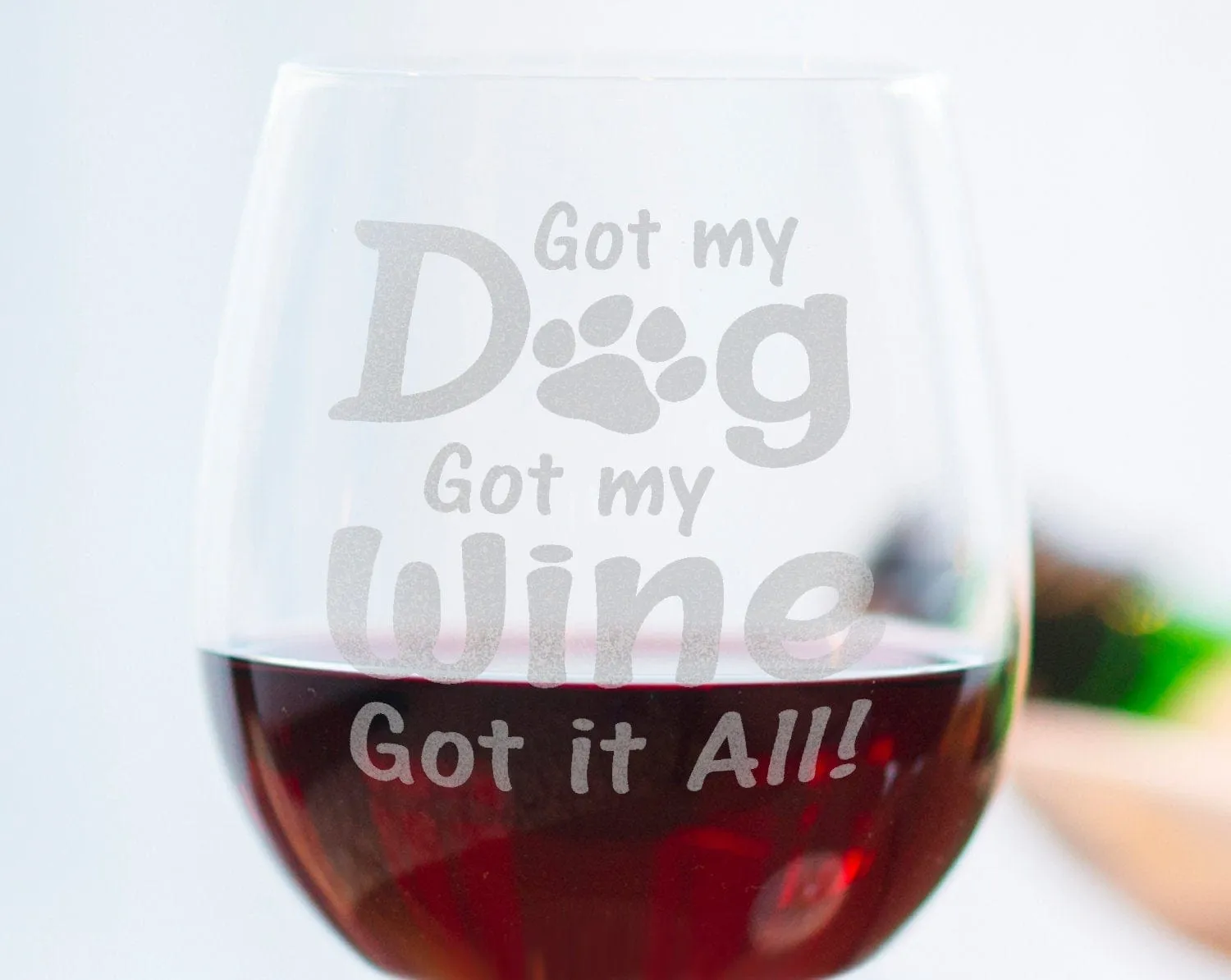 Custom Dog Mom New Christmas Puppy Gift Funny Dog Lover Stemless Wine Glass Laser Etched Glassware Got my Dog Got my Wine Rescue Adoption