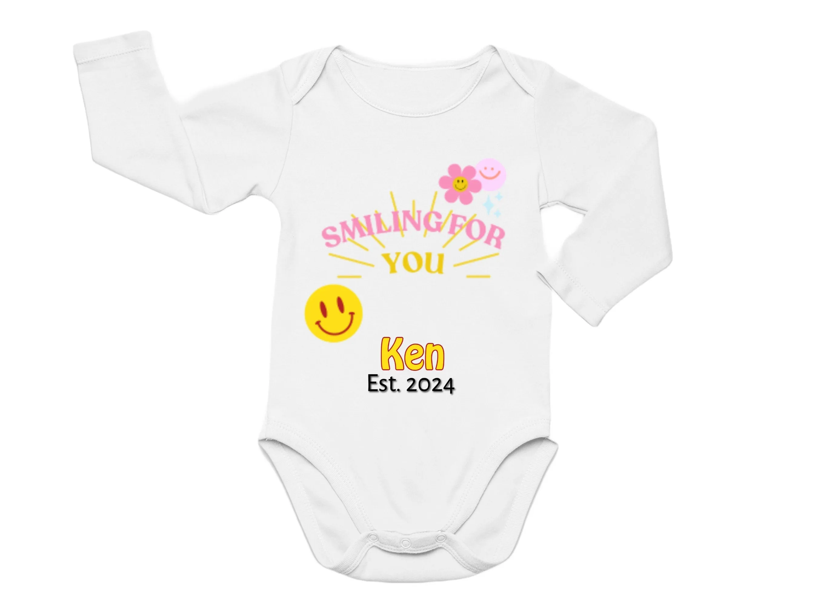 Custom Name Baby Bodysuit with Smiling for You Text for Girls
