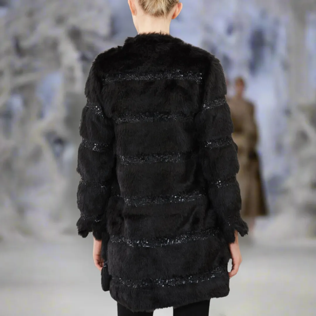 Faux Fur Coat with Hand Beaded Sequin