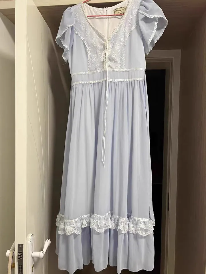 Gunne Sax Remake Pastel Lace Trim 70s Dress