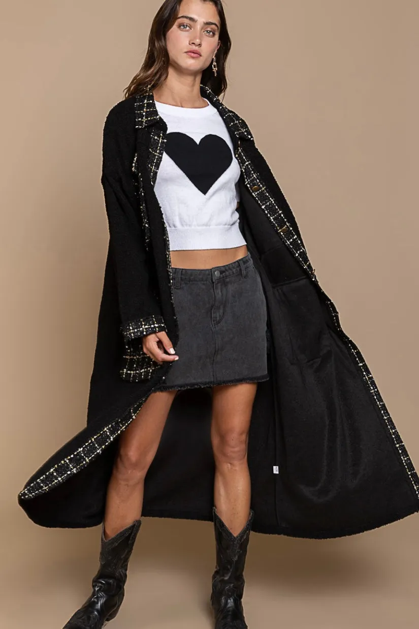Into The Night Long Sherpa Coat with Sparkly Tweed