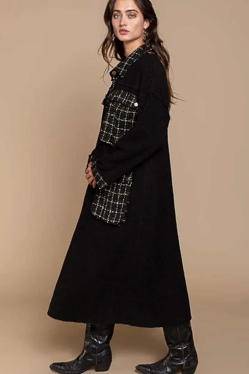 Into The Night Long Sherpa Coat with Sparkly Tweed