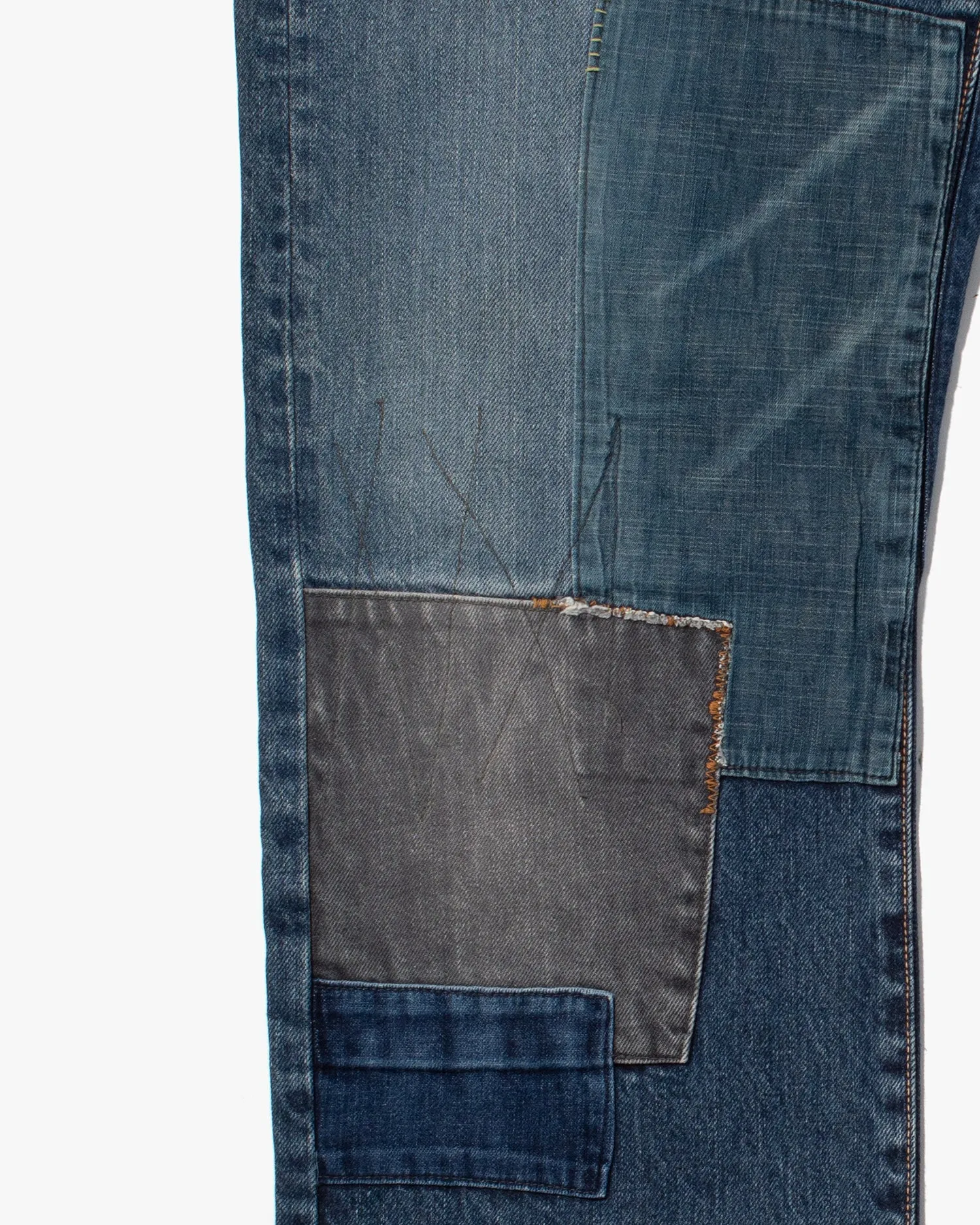 Japanese Repro Denim Jeans, Blue Blue, Denim Patching - 33