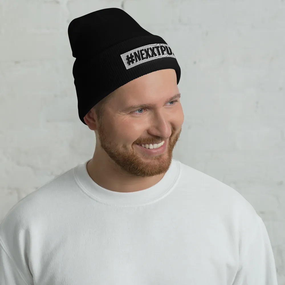 #Nexxtpush White Bar Cuffed Beanie