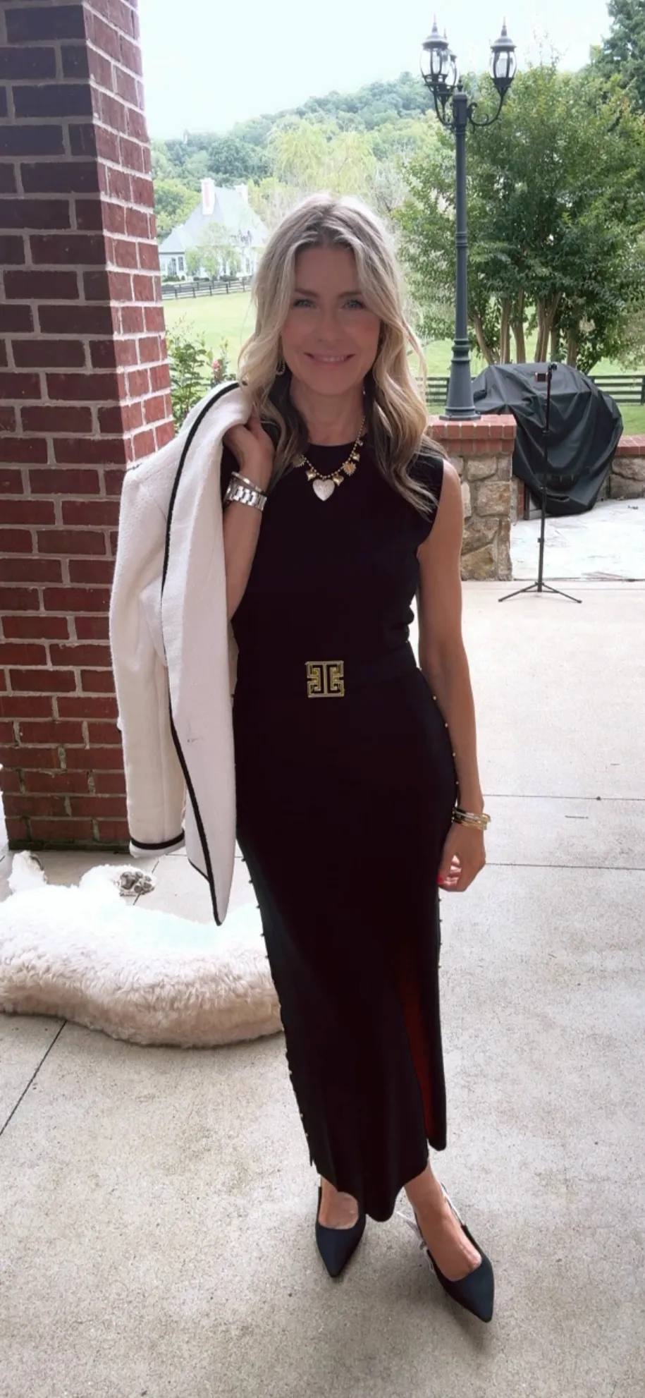 Side Stud Black Sweater Dress