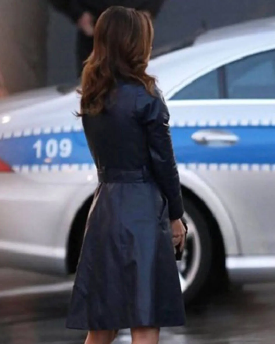 The A-Team Jessica Biel Sosa Blue Leather Coat