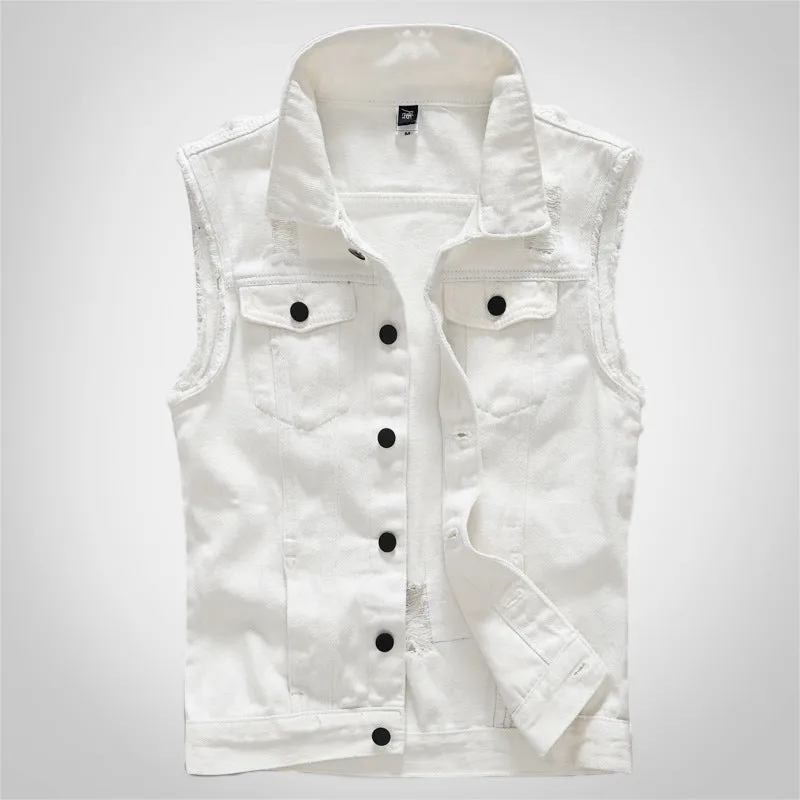 Trendy White Distressed Denim Vest