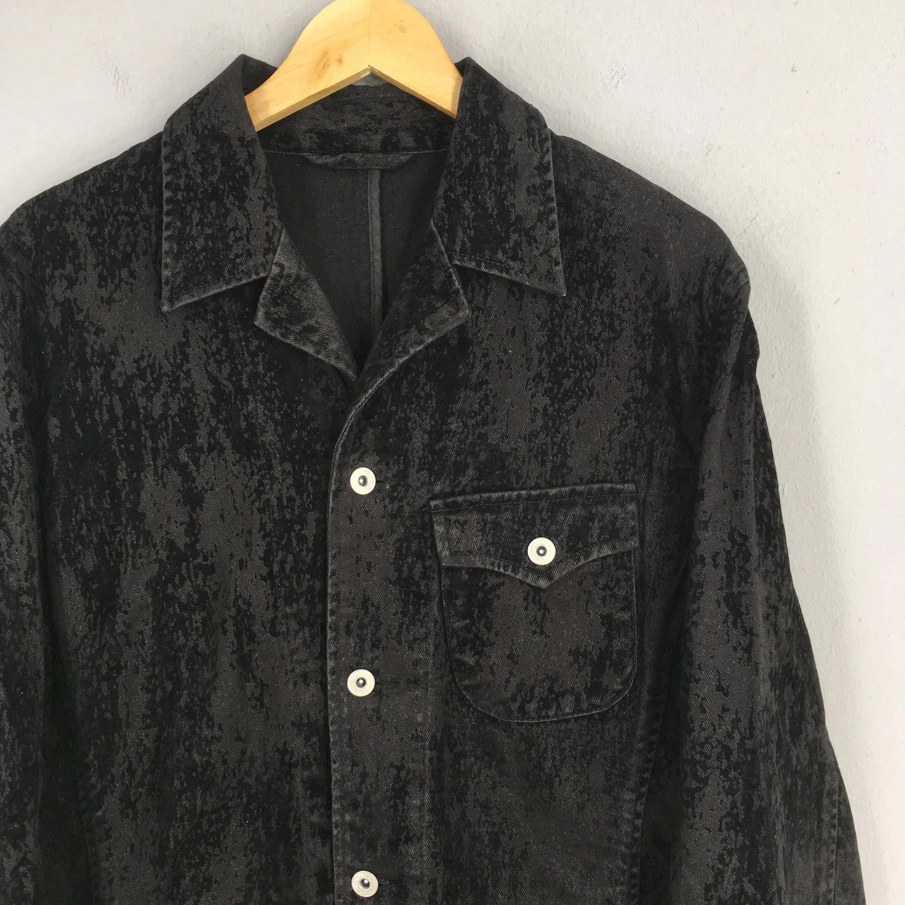 Workwear Pattern Denim Jacket Large